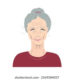 Portrait of an active senior retired woman. Smiling grandma face. Avatar of an elderly lady, vector isolated illustration