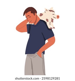 Portrait of adorable pet owner and cute domestic animal. Vector hand drawn illustration isolated on white.