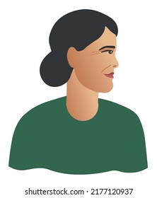 
Portrait von erwachsenen Brunet asian Frau in grünem Pullover. Koreanische ältere Frauen mit Gesicht im Profil. Schulterseitenbild im flachen Stil. Vektorgrafik für Druck, Poster, Banner