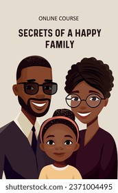 Portrait of an African American family. International family day. A group of people. Father, mother and daughter. Vector illustration