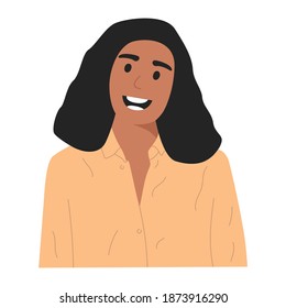 Portrait of an African American girl in a shirt, smiling, flat illustration. Isolated on white background, mock up for website, advertising