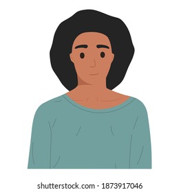 Portrait of an African American girl smiling, flat illustration. Isolated on white background, mock up for website, advertising