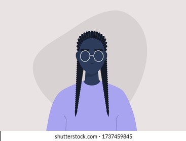 A portrait of an African American girl wearing cornrows, modern style