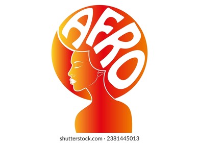 Portrait African American Woman, dark skin female face with Afro curly hair, ethnic beauty logo design, hair style salon concept, orange color, vector isolated or white background 