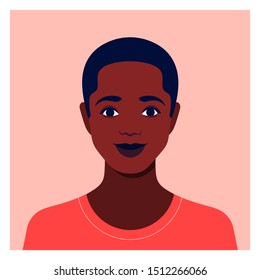 Portrait of an African boy. The face of a happy child. Avatar of a schoolboy. Vector flat illustration