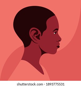 Portrait Of An African Boy. The Child’s Face In A Profile. Avatar Of A Schoolboy. Side View. Vector Flat Illustration