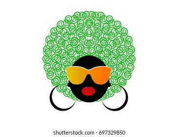 portrait African curly Women , dark skin female face with hair afro and glasses on isolated background