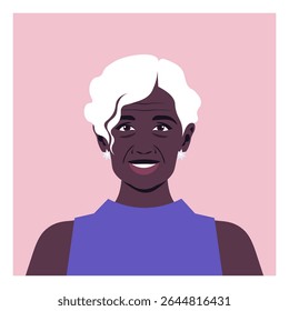 Retrato de um idoso africano. Avatar de uma avó feliz. Político. Ilustração em plano vetorial