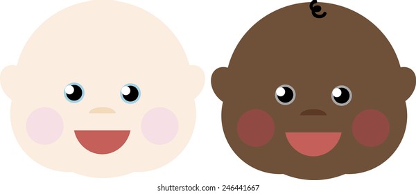 Portrait of African and European baby in a flat style