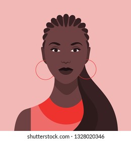 Portrait of an African girl with fashionable hairstyle. Diversity. Nations and races. Vector flat illustration