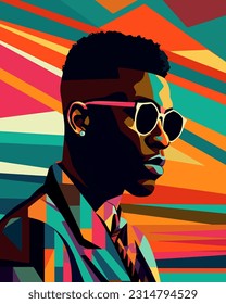 Portrait of an african man with glasses in an abstract style. Fashion poster.