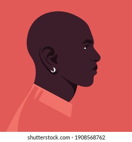Portrait Of An African Man In The Profile. Face Of A Human. Side View. Avatar. 