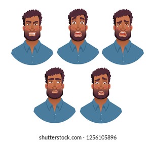 Portrait of african man. Vector illustration set