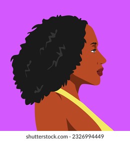 portrait of african woman with curly hairstyle. side view. diversity. suitable for avatar, social media profile, print, etc. flat vector graphic.