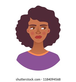 Portrait of african woman. Emotions of african american woman face. Facial expression. African girl vector illustration