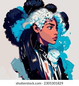 Portrait of a African woman. A fashion model. Diversity. Vector flat illustration