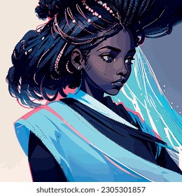 Portrait of a African woman. A fashion model. Diversity. Vector flat illustration