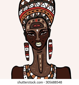 Portrait African Woman Hand Drawn Ethnic Stock Vector (Royalty Free ...