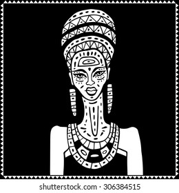 Portrait of African woman. Hand drawn ethnic illustration.