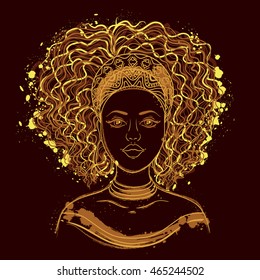 Portrait of African woman. Hand drawn vector illustration.