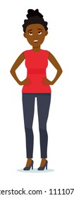 Portrait of a african woman saying. Human facial expression, body language. African american people. Vector cartoon flat design illustration isolated on white background.