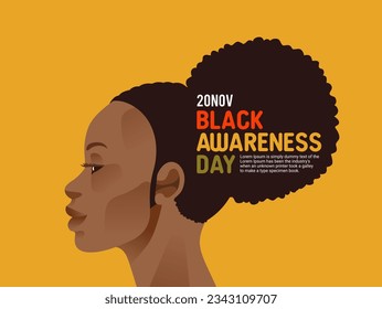 Portrait African woman side view with the text Black Lives Matter awareness day. Stop racism poster banner. Vector stock illustration
