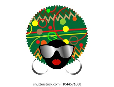 portrait African Women , dark skin female face with hair afro and metal sunglasses in traditional ethnic colorful turban on isolated background , hairstyle concept