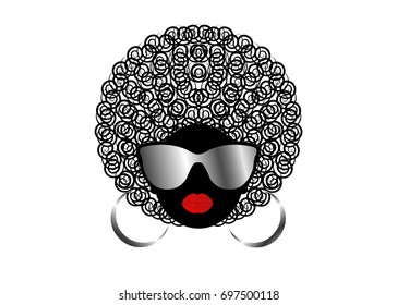 portrait African Women , dark skin female face with hair afro and metal glasses on isolated background