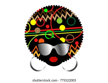 portrait African Women , dark skin female face with hair afro and metal glasses in traditional ethnic turban on isolated background , hairstyle concept