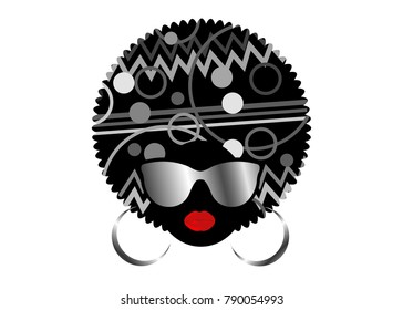 portrait African Women , dark skin female face with hair afro and metal glasses in traditional ethnic turban on isolated background , hairstyle concept