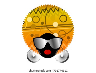 portrait African Women , dark skin female face with hair afro and metal glasses in traditional ethnic turban on isolated background , hairstyle concept