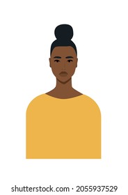 Portrait of an African-American girl with an Afro puff on her head. Stylish avatar. Isolated vector illustration