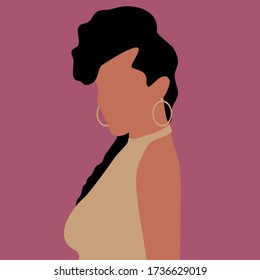 Portrait of an African-American woman in a evening gown. Vector illustration made in a minimalist style made up of simple shapes.