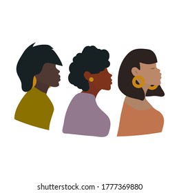 Portrait of African-American women. Women's month. Women's health, law: vector graphics.