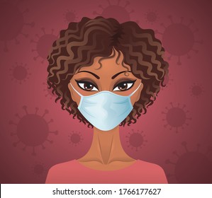 Portrait of an afro american woman wearing a mask. 