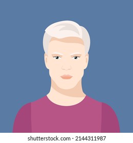 Portrait of albino man. Vector illustration of a guy with albinism
