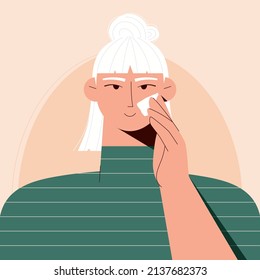 Portrait of albino woman. Vector illustration of asian woman with albinism taking care of her skin. Albinism.Genetic rare disorder.Self care,body positive concept.