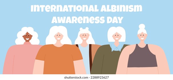 Portrait of an albino women. Vector illustration of women with albinism. International Albinism Awareness Day. Albinism. Genetic rare disorder.