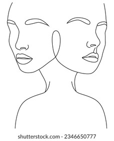 Portrait along the lines. Abstract artistic drawing of a female face line. Female face continuous drawing of lines. Abstract minimal female portrait. Logo, icon.