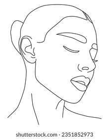 Portrait along the lines. Abstract artistic drawing of a female face line. Female face continuous drawing of lines. Abstract minimal female portrait. Logo, icon.