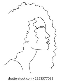 Portrait along the lines. Abstract artistic drawing of a female face line. Female face continuous drawing of lines. Abstract minimal female portrait. Logo, icon.