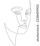 Portrait along the lines. Drawing in the style of one line. Continuous artistic abstract vector illustration of a face portrait. Modern fashion illustration for prints, business cards, business cards.