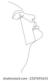 Portrait along the lines. Drawing in the style of one line. Continuous artistic abstract vector illustration of a face portrait. Fashionable linear portrait of a young beautiful woman.
