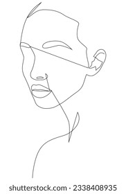 Portrait along the lines. Drawing in the style of one line. Continuous artistic abstract vector illustration of a face portrait. Modern fashion illustration for prints, business cards, business cards.