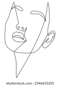 Portrait along the lines. Drawing in the style of one line. Continuous artistic abstract vector illustration of a face portrait. Fashionable linear portrait of a young beautiful woman.