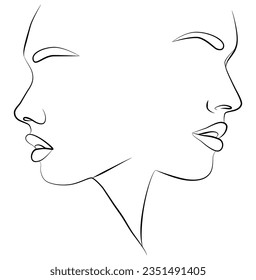 Portrait along the lines. Drawing in the style of one line. Continuous artistic abstract vector illustration of a face portrait. 