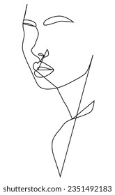 Portrait along the lines. Drawing in the style of one line. Continuous artistic abstract vector illustration of a face portrait. Fashionable linear portrait of a young beautiful woman.