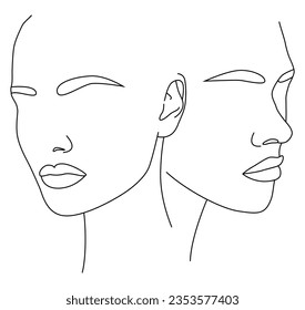 Portrait along the lines. Drawing in the style of one line. Continuous artistic abstract vector illustration of a face portrait. 