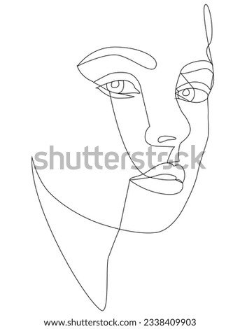 Portrait along the lines. Drawing in the style of one line. Continuous artistic abstract vector illustration of a face portrait. Modern fashion illustration for prints, business cards, business cards.