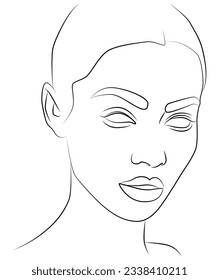 Portrait along the lines. Drawing of a woman. Drawing in the style of one line. The art of drawing lines of a girl's face, portrait, abstract linear art, face in one line.